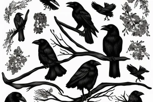 Crow perched on a branch tattoo idea