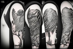 Angry Crow perched on a branch tattoo idea