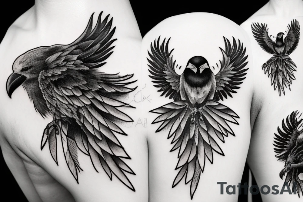 Angry Crow perched on a branch tattoo idea