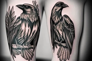Angry Crow perched on a branch for forearm tattoo idea
