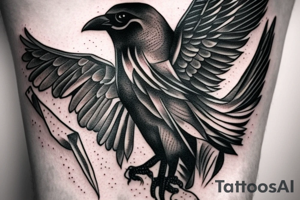 Crow facing right on left forearm tattoo idea