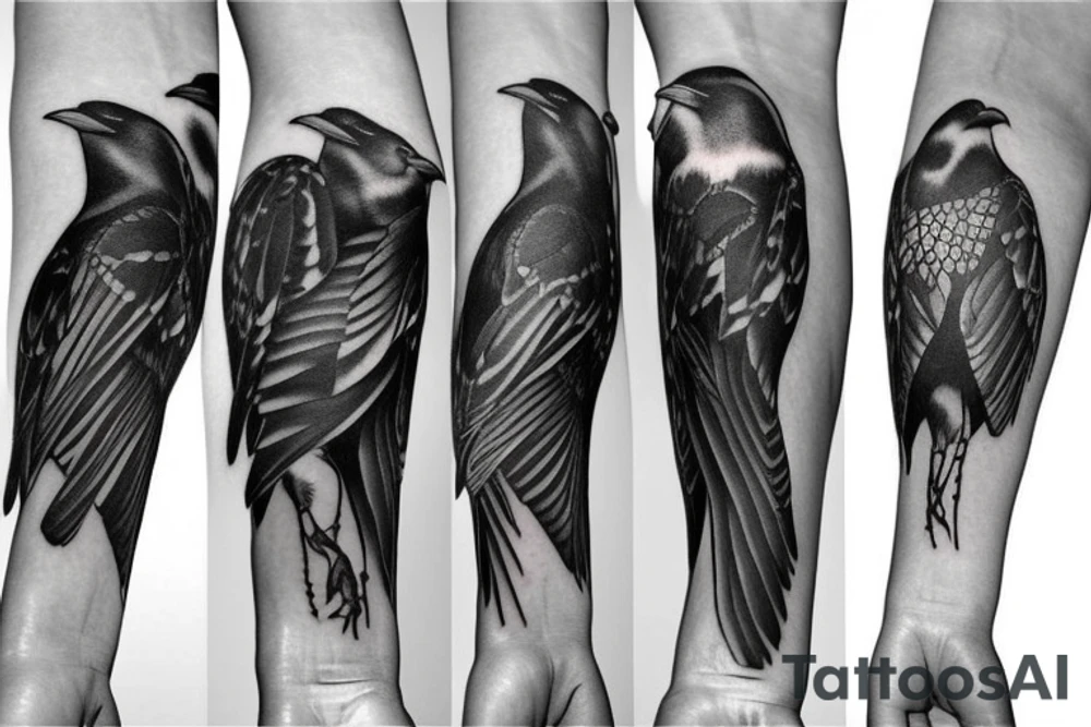 Crow facing right on left forearm tattoo idea