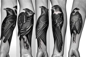 Crow facing right on left forearm tattoo idea