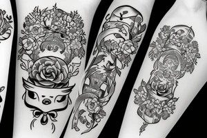 sword and crown with flowers black and white pig strength tattoo idea