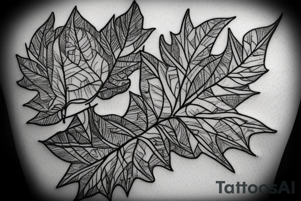 Leaves and nature with electronic circuits through them tattoo idea