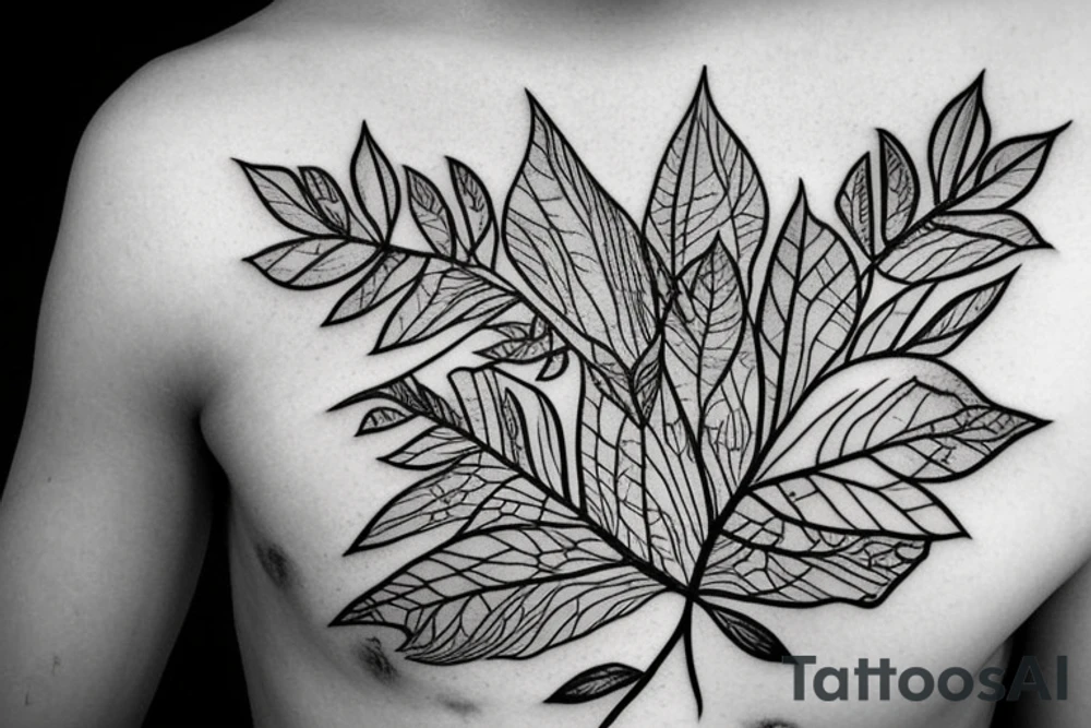 Leaves and nature with electronic circuits through them tattoo idea