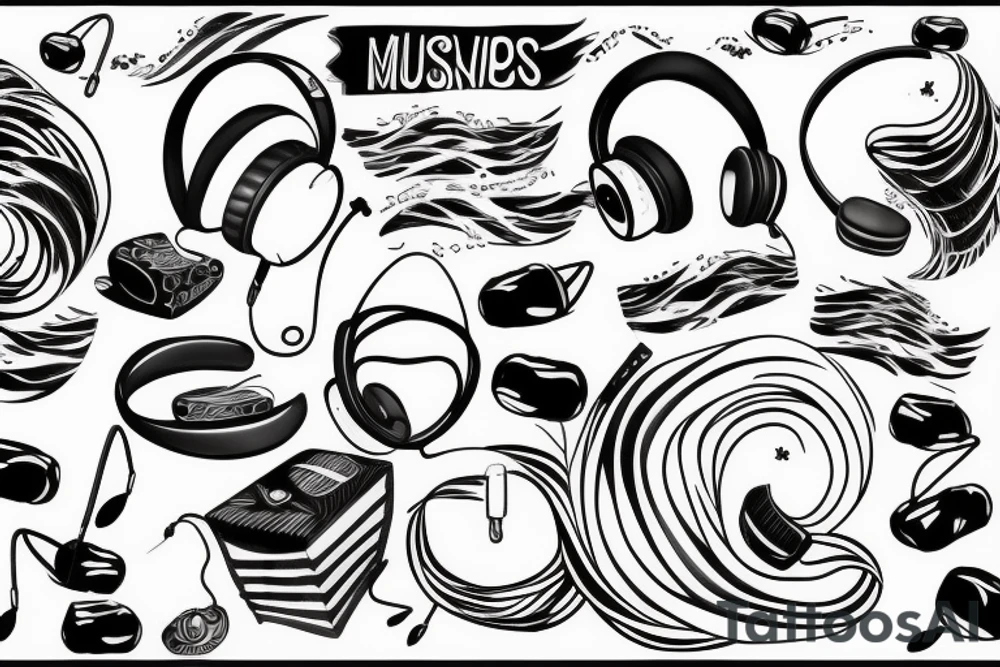 Headphones surrounded by music waves tattoo idea