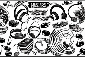 Headphones surrounded by music waves tattoo idea
