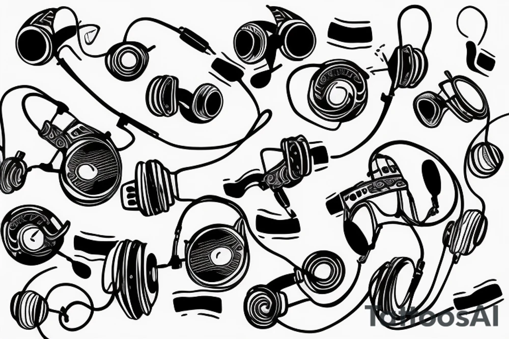 Headphones surrounded by music waves tattoo idea