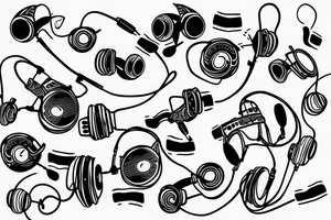 Headphones surrounded by music waves tattoo idea