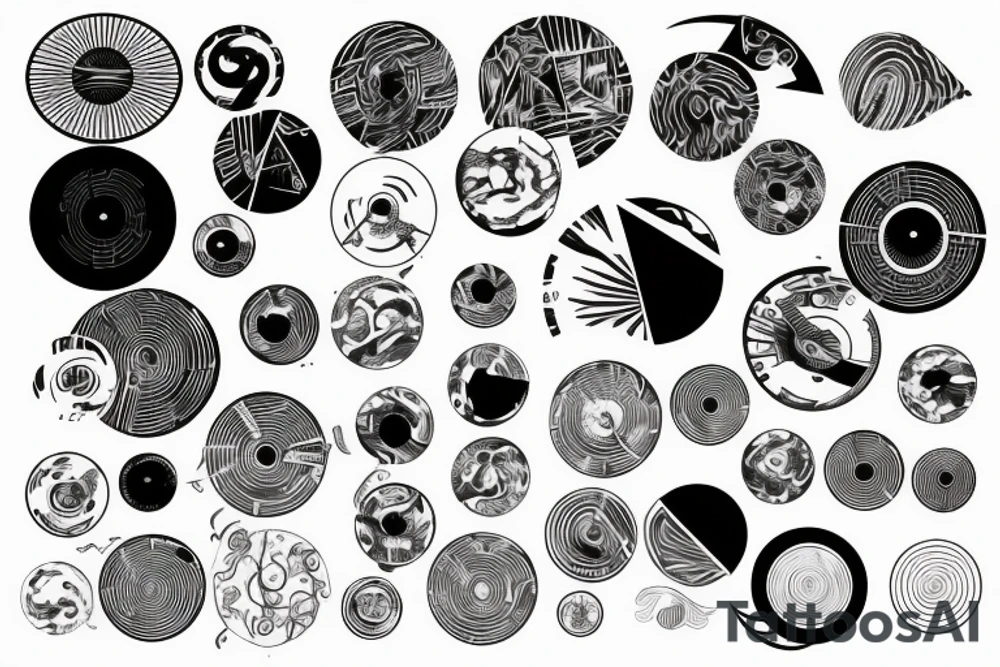 vinyl disc disintegrating to sound waves tattoo idea