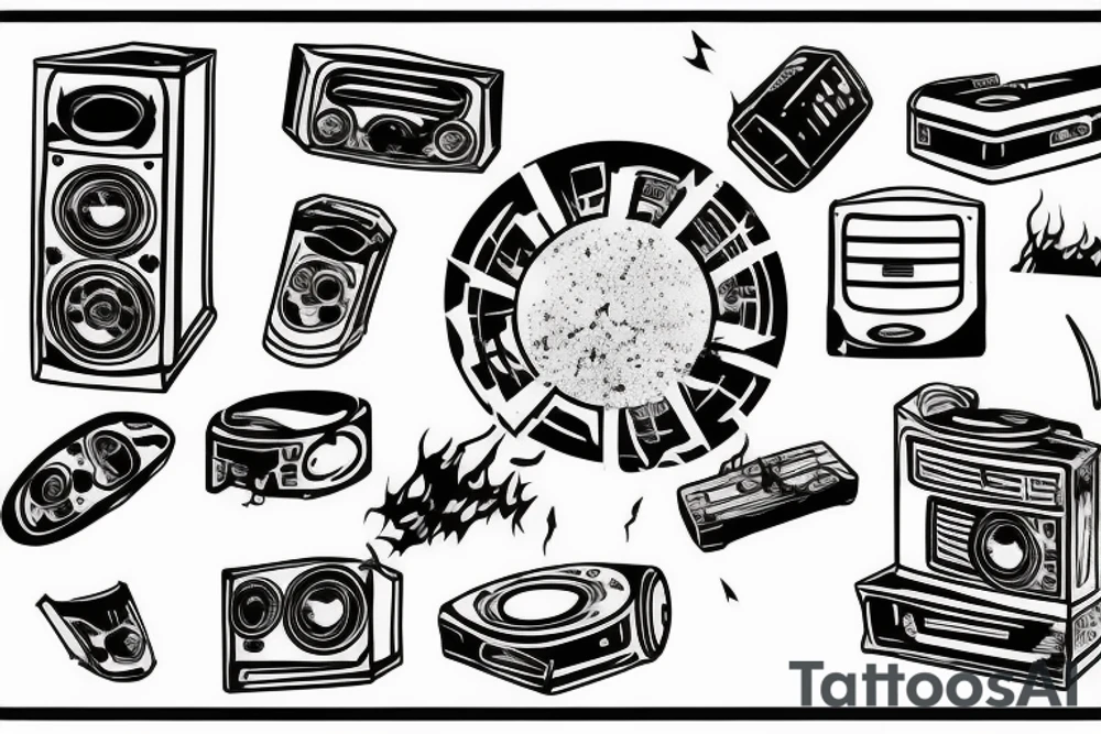 speaker disintegrating to sound waves tattoo idea