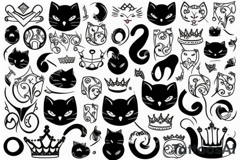 white-black cat with crown tattoo idea