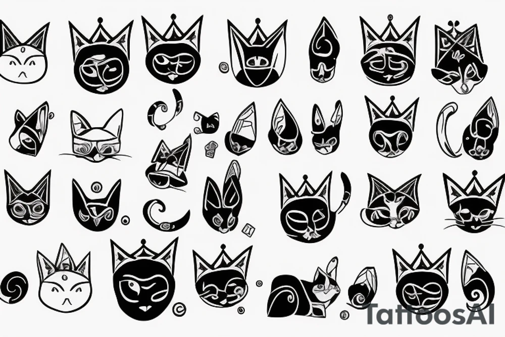 white-black cat with crown tattoo idea