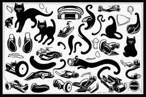 white-black cat in a formula one car tattoo idea