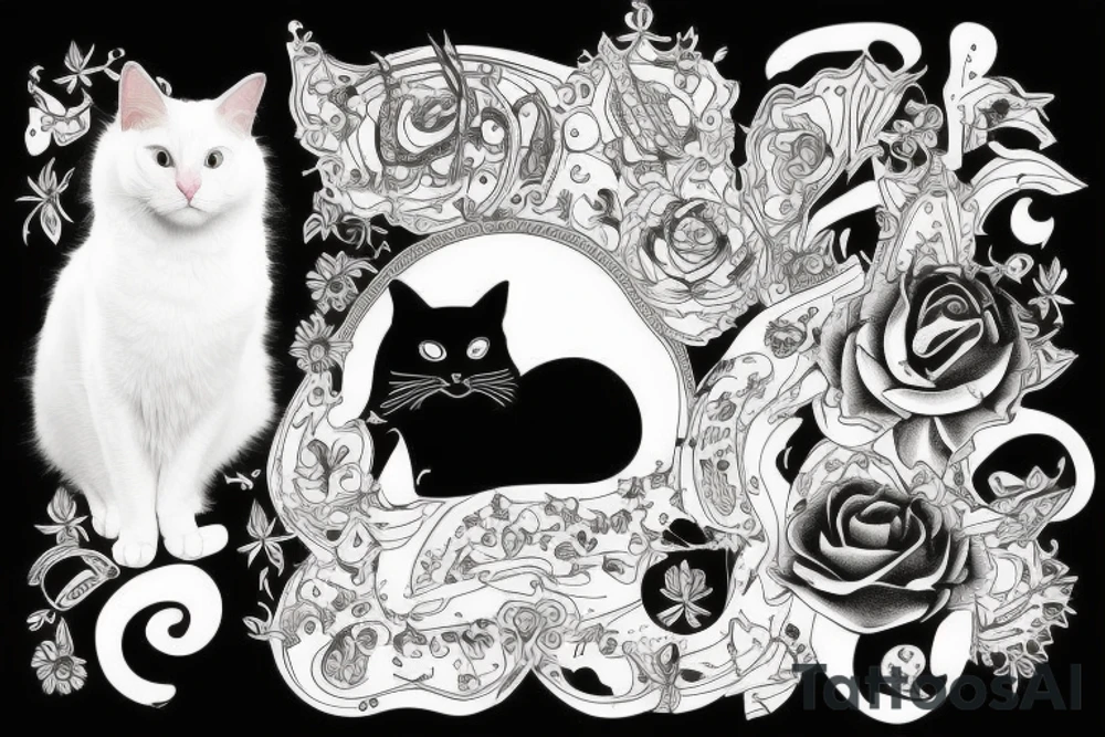 black and white cat with crown tattoo idea