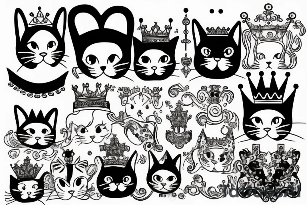 black and white cat with crown tattoo idea