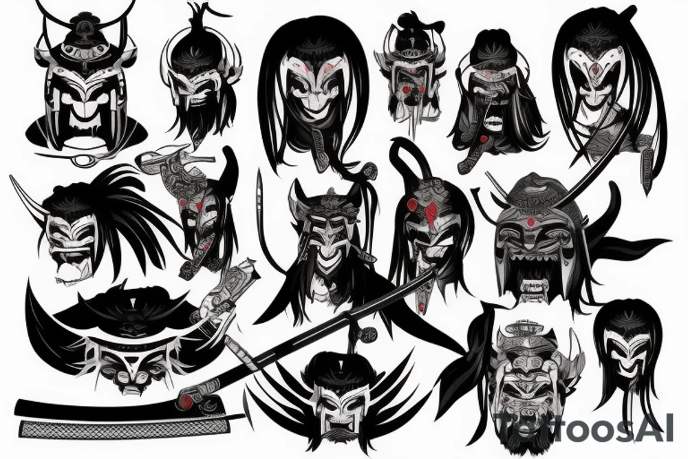 katana in samurai's mask oni tattoo idea