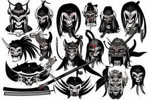katana in samurai's mask oni tattoo idea