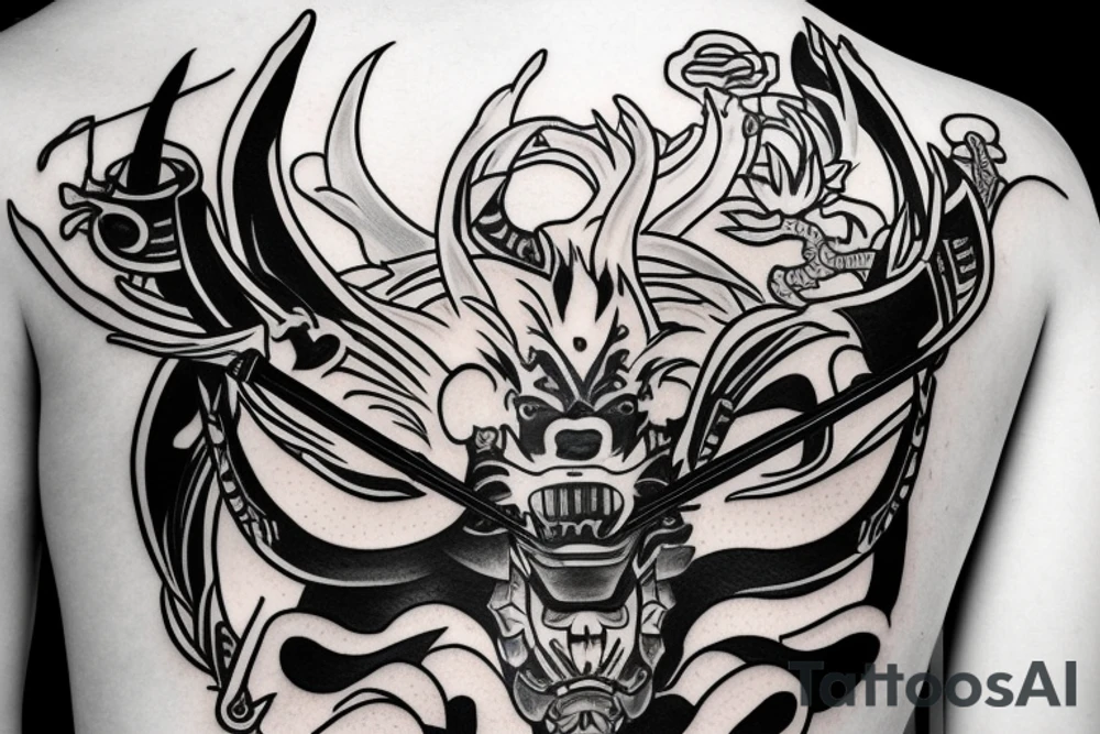katana in samurai's mask oni tattoo idea