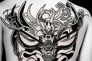 katana in samurai's mask oni tattoo idea