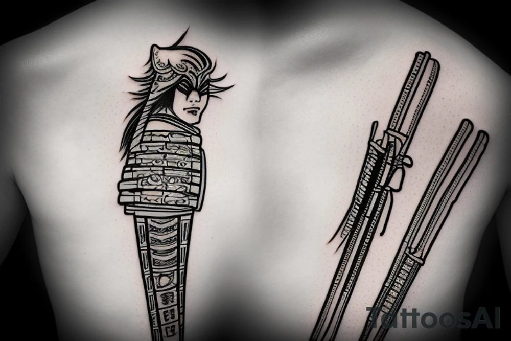 katana in samurai's mask tattoo idea