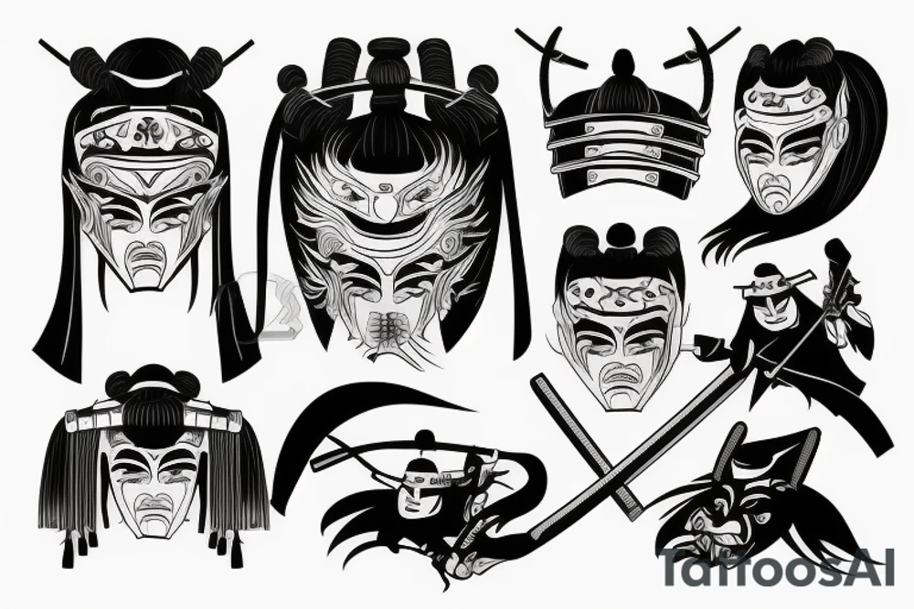 katana in samurai's mask tattoo idea