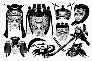katana in samurai's mask tattoo idea