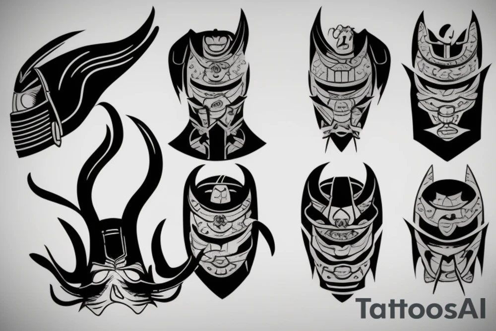 katana in oni mask tattoo idea