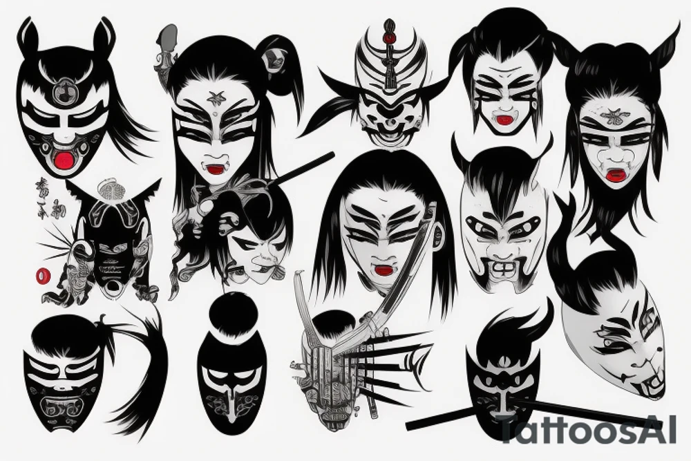 katana in oni mask tattoo idea