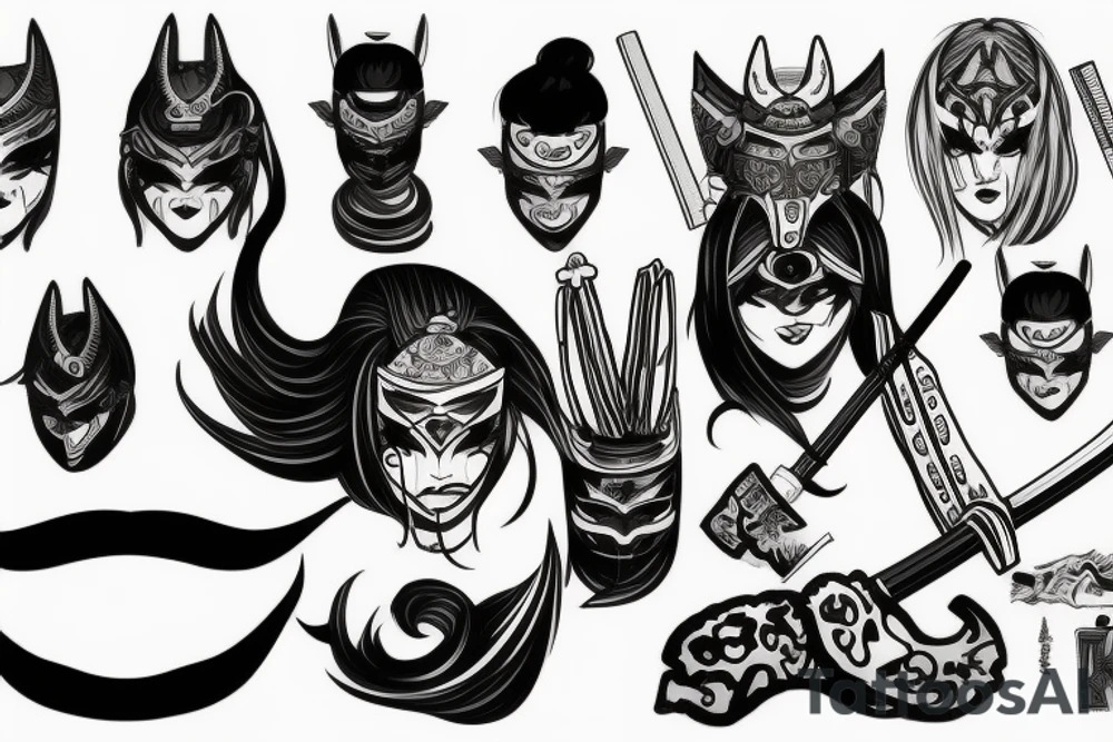 katana in oni mask tattoo idea
