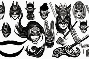 katana in oni mask tattoo idea