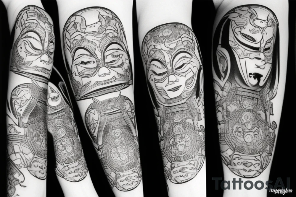 katana in oni mask tattoo idea