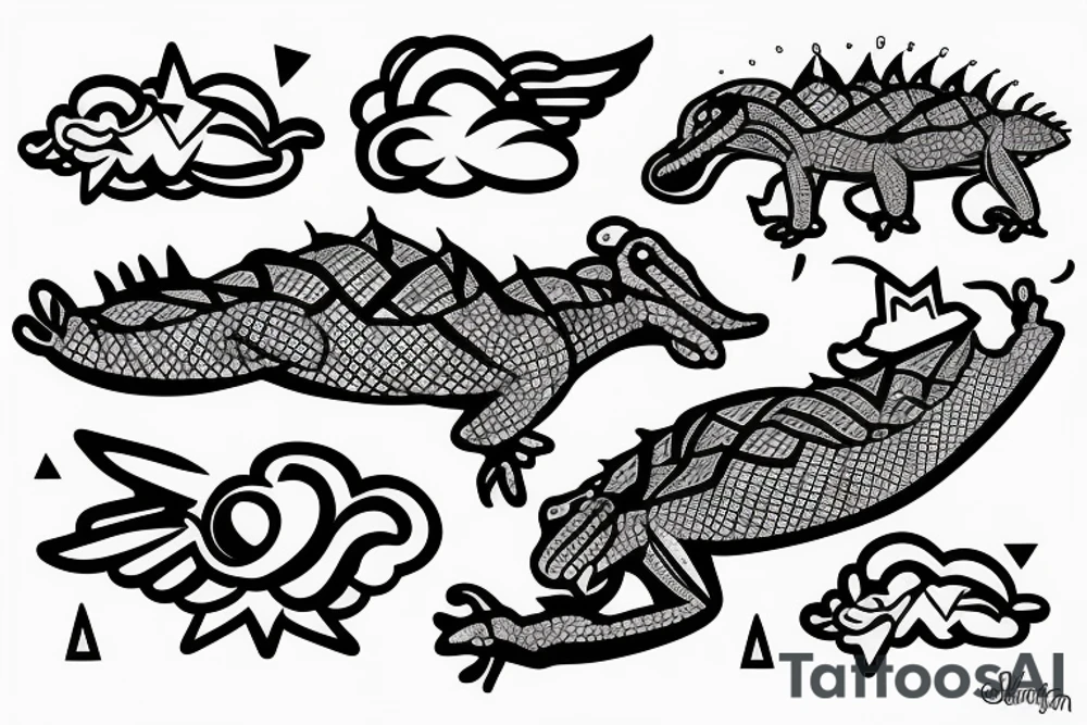 Flying alligator from nebula tattoo idea