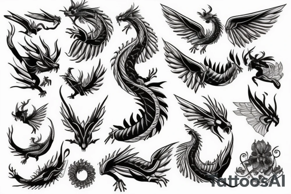 Fire dragon with spread wings tattoo idea