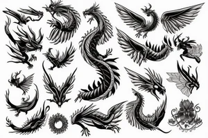 Fire dragon with spread wings tattoo idea