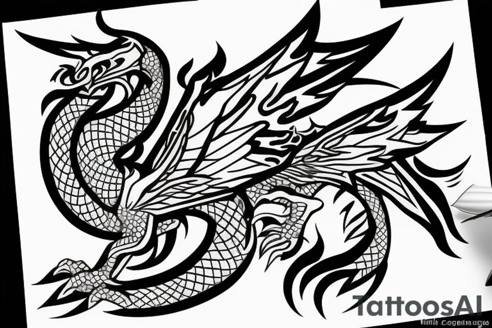 Fire dragon with spread wings tattoo idea