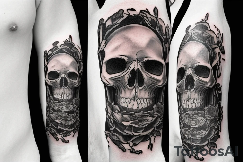 skull with melting clocks over eye sockets tattoo idea