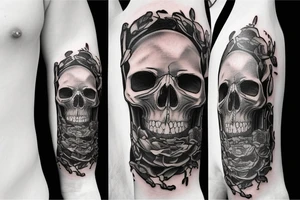 skull with melting clocks over eye sockets tattoo idea