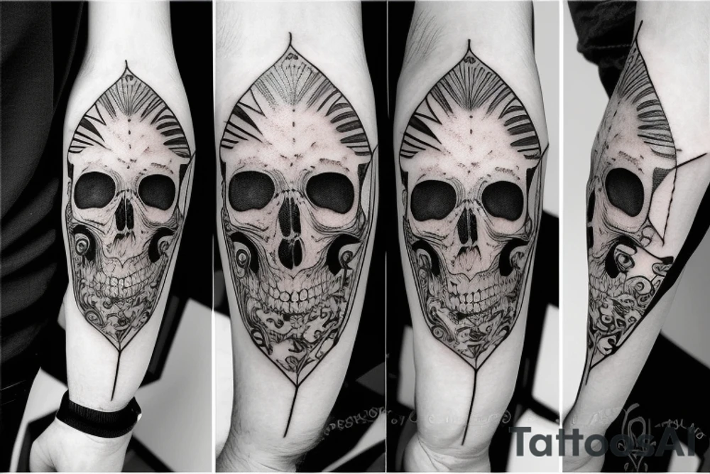 skull with melting clocks over eye sockets tattoo idea