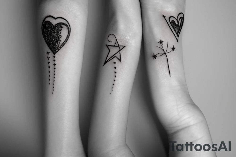At night with my other half, with stars in the sky and full of love forever and lastly a small white feather floating tattoo idea