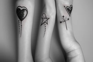 At night with my other half, with stars in the sky and full of love forever and lastly a small white feather floating tattoo idea