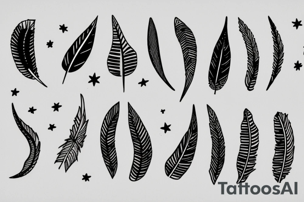 At night with my other half, with stars in the sky and full of love forever and lastly a small white feather floating tattoo idea