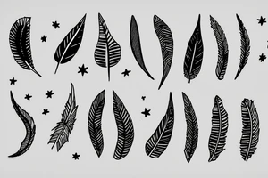 At night with my other half, with stars in the sky and full of love forever and lastly a small white feather floating tattoo idea