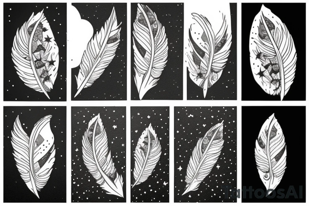 Night time with stars in the sky, a completing piece, my other half with me having full of love and there is a small feather flying tattoo idea