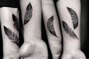 Night time with stars in the sky, a completing piece, my other half with me having full of love and there is a small feather flying tattoo idea