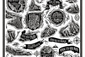Lord of the rings map of a walking trail, with the text "and the road goes ever on and on" tattoo idea