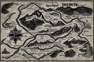 Lord of the rings map of a walking trail, with the text "and the road goes ever on and on" tattoo idea