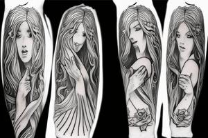 long-haired angel woman with cupped hands in a flowing gown tattoo idea