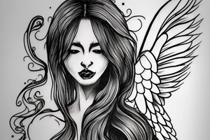 long-haired angel woman with cupped hands in a flowing gown tattoo idea